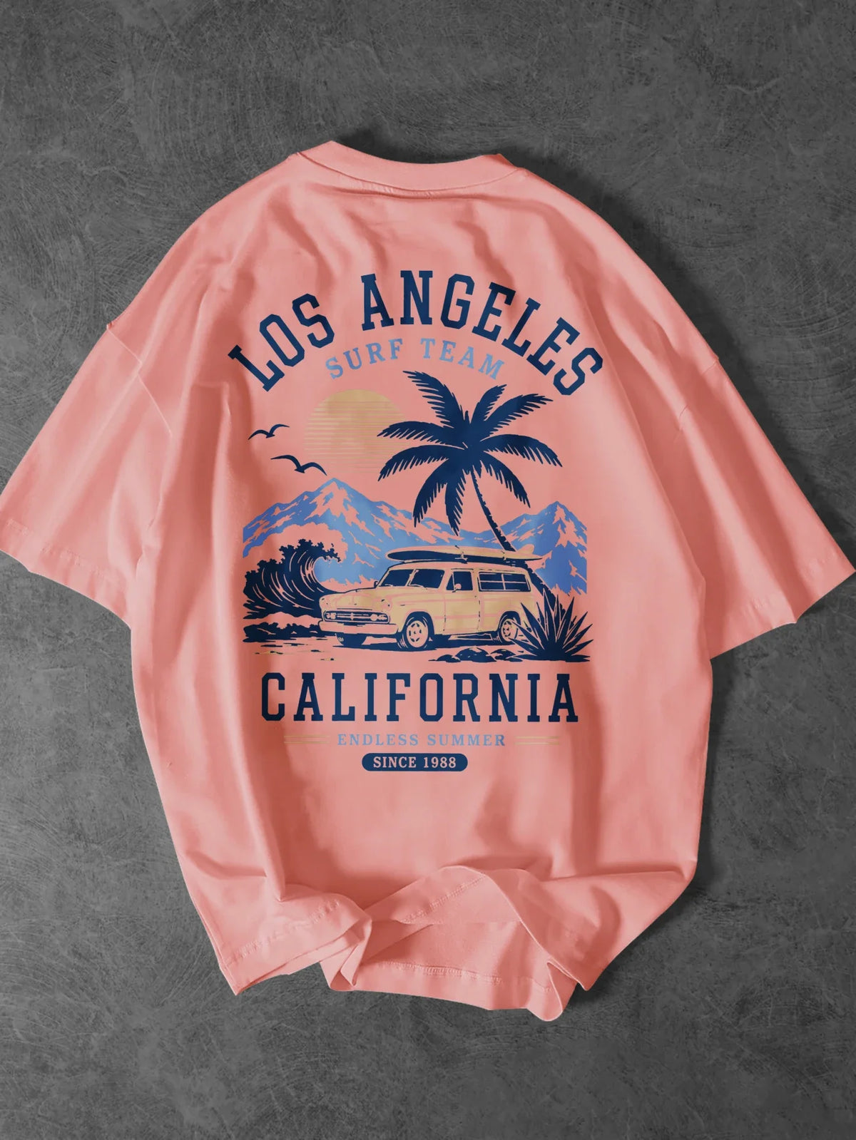 Men's Los Angeles Surf Team T Shirt Cotton California Vintage Palm Tree Car Graphic Print Retro Beach Oversized Streetwear Tee