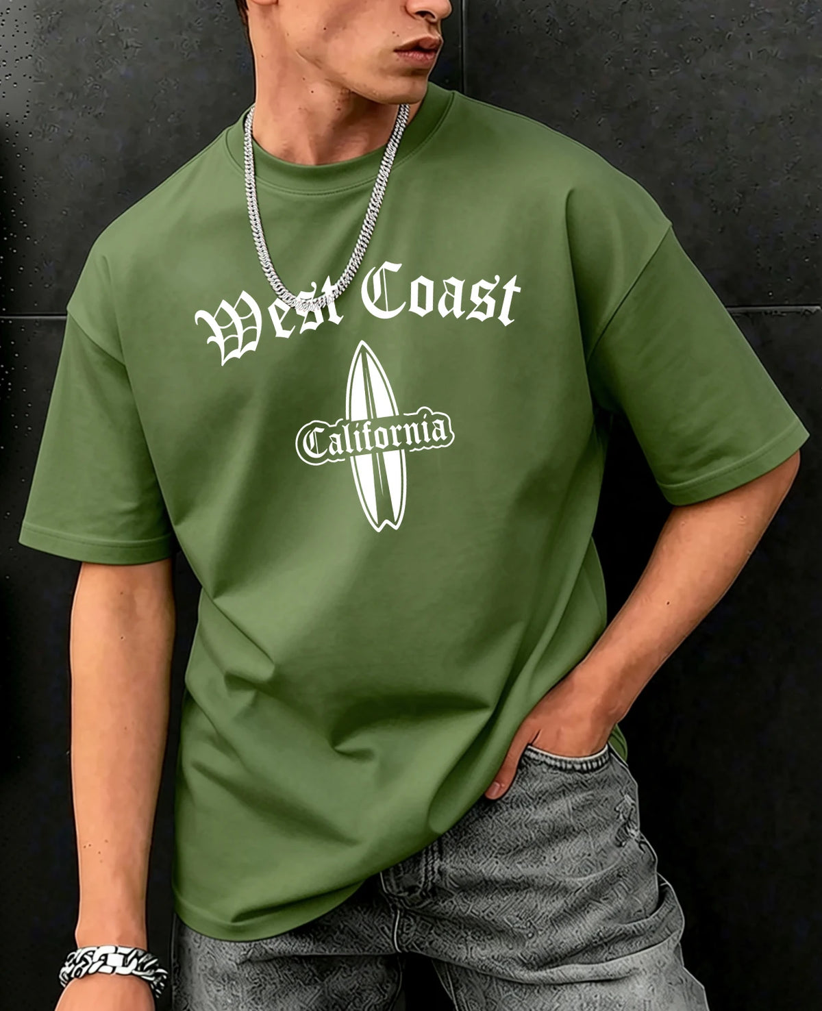West Cosat Cliafornia Surfing Printed T-Shirts Men Cotton Casual Trendy T Shirt Soft Fashion Clothing Summer Crewneck Streetwear