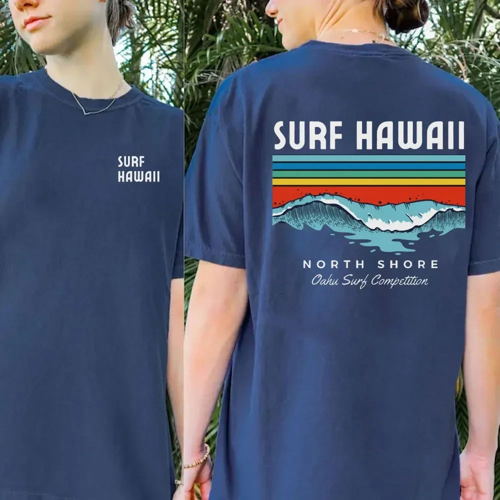 Hawaiian Traditions North Shore Hawaii Surfing Men Women White High Qulaty Cotton T-shirt Comfortable Beach-style Surf Tee Tops