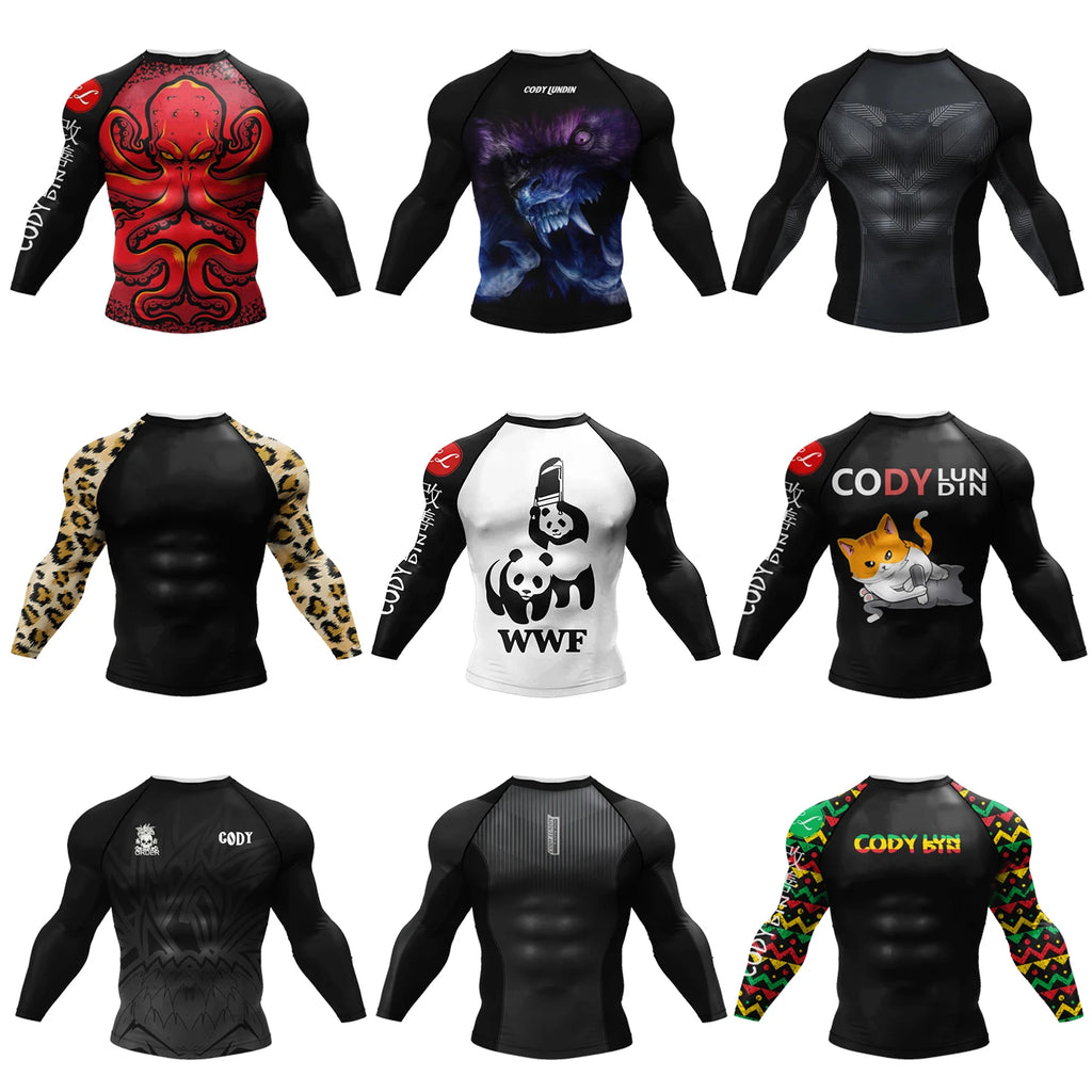 Cody Lundin Swimming Surfing T-shirt Tight Long Sleeve Compression Training Grappling Sportwear MMA BJJ Combat Rash Guard