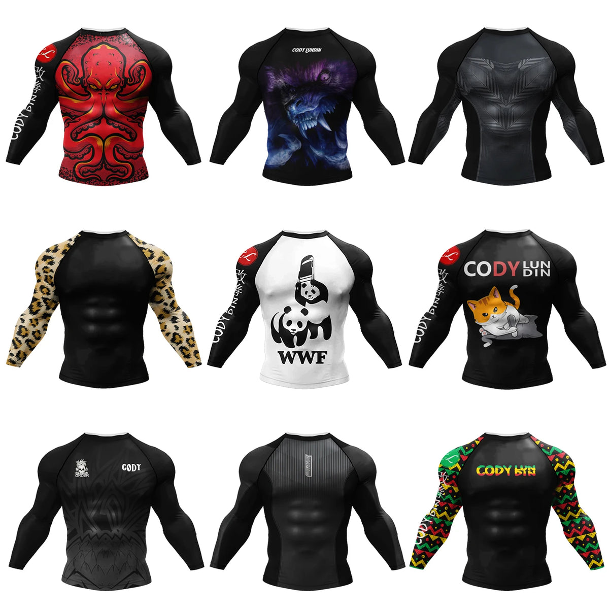 Cody Lundin Swimming Surfing T-shirt Tight Long Sleeve Compression Training Grappling Sportwear MMA BJJ Combat Rash Guard