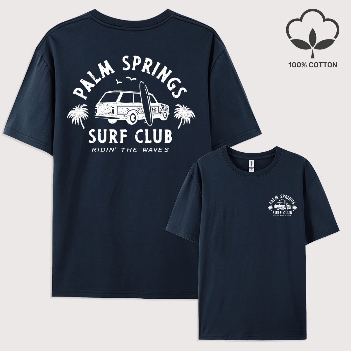 Palm Springs Surf Club Printed Men T-Shirt Casual All-Match Short Sleeve Cotton Oversized Sportswear Summer Crewneck T Shirts