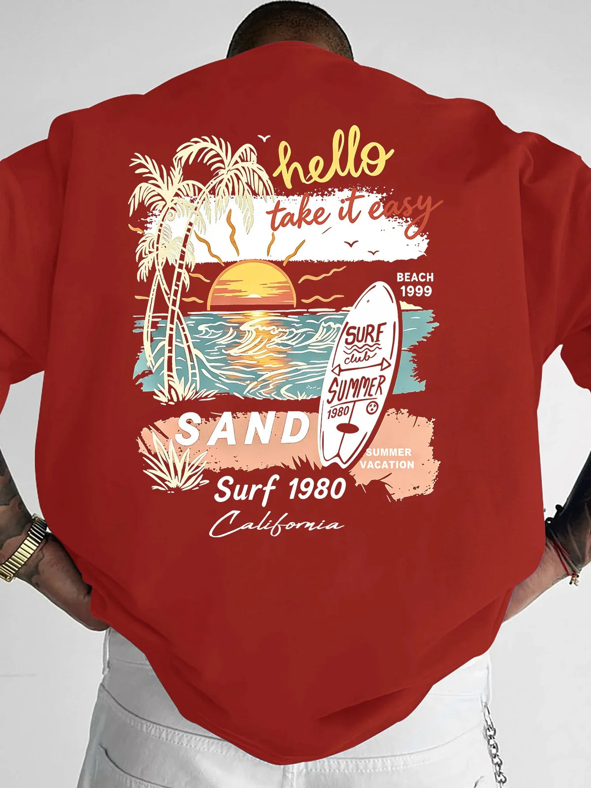 Men California Surf T Shirt Cotton Sunset Palm Tree Beach Graphic Print Oversized Vintage Streetwear Casual Short Sleeve Tee