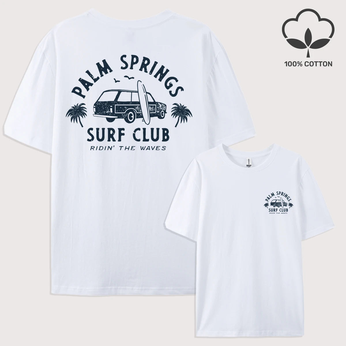 Palm Springs Surf Club Printed Men T-Shirt Casual All-Match Short Sleeve Cotton Oversized Sportswear Summer Crewneck T Shirts