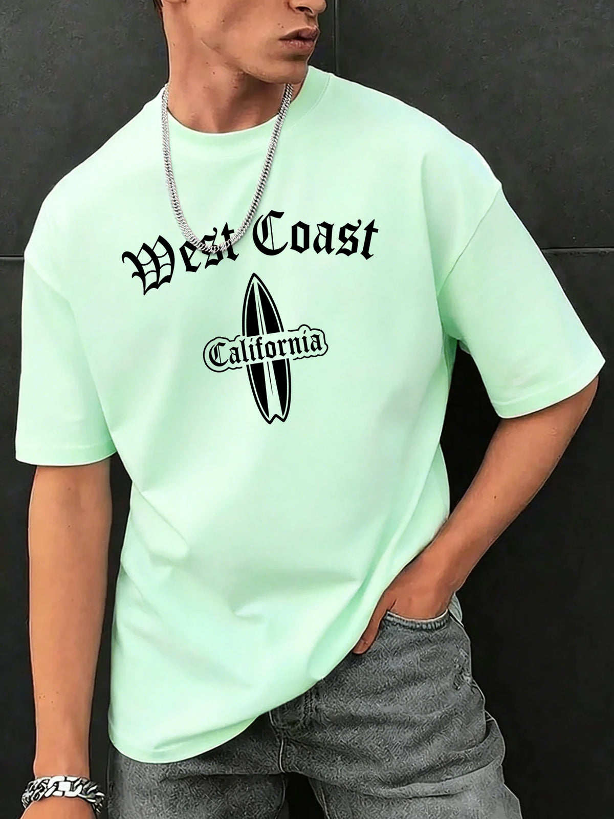 West Cosat Cliafornia Surfing Printed T-Shirts Men Cotton Casual Trendy T Shirt Soft Fashion Clothing Summer Crewneck Streetwear