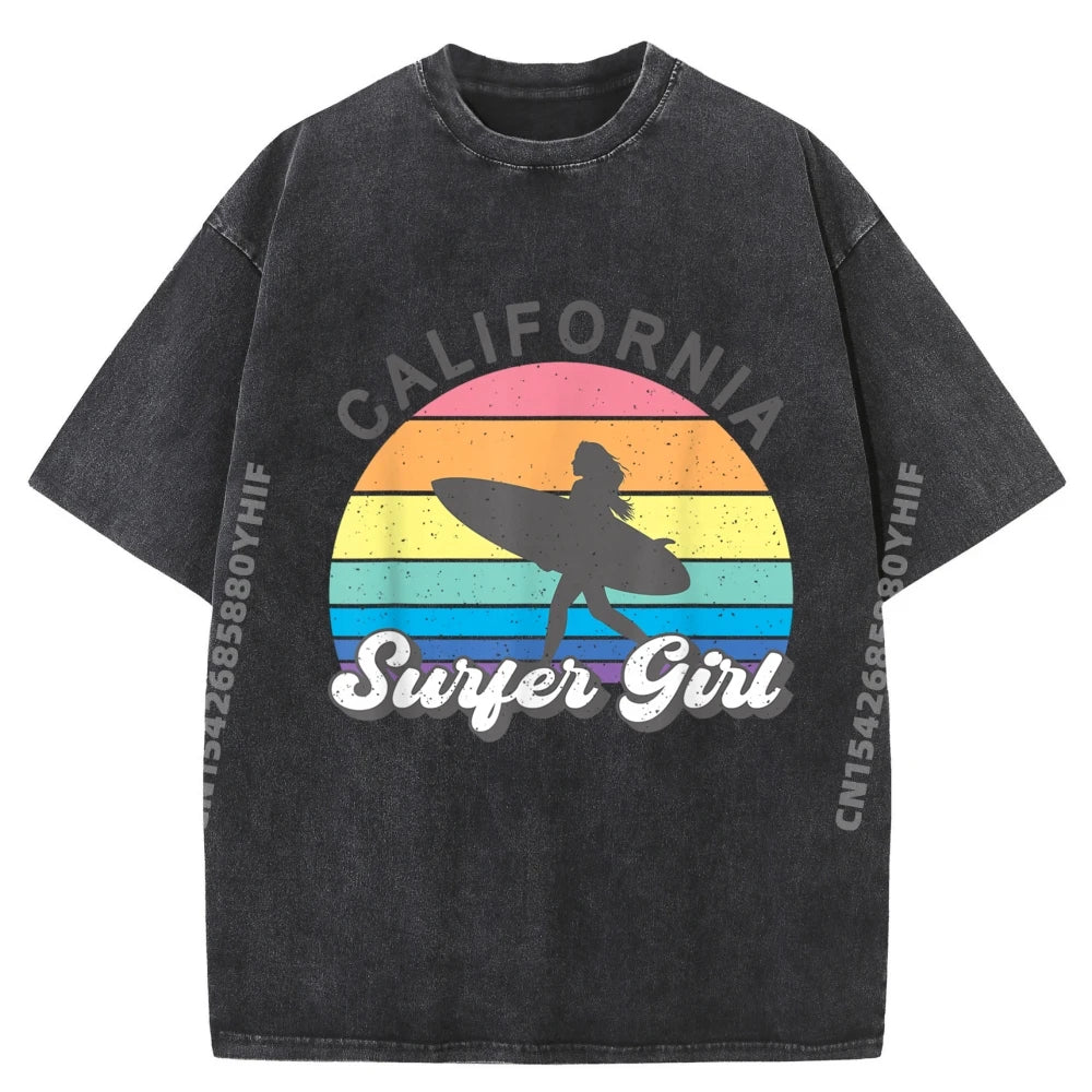 Surfer Girl California Surfing Surf Beach Women Cute Summer Graphic T Shirts Men Cotton Men's T-Shirts Loose