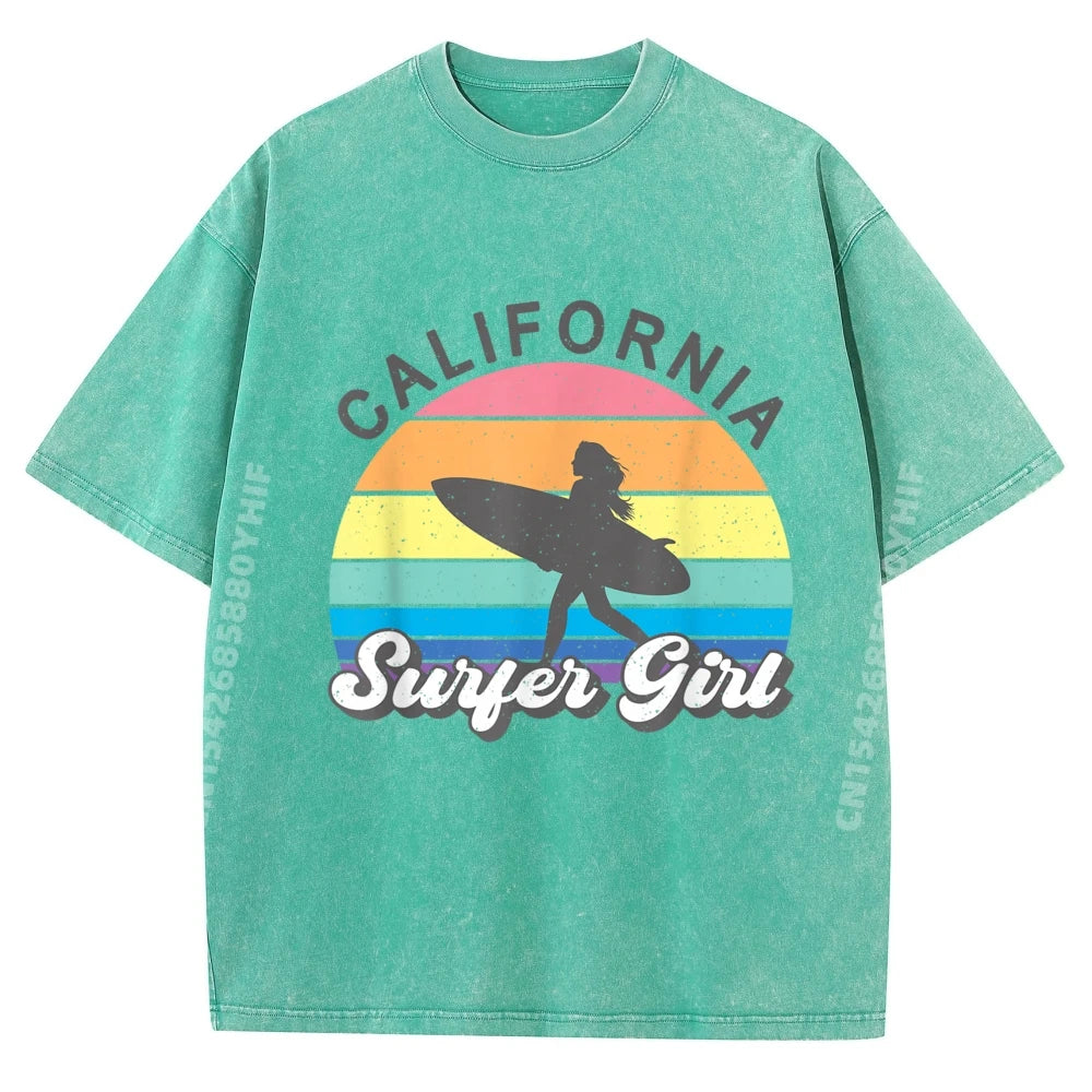 Surfer Girl California Surfing Surf Beach Women Cute Summer Graphic T Shirts Men Cotton Men's T-Shirts Loose