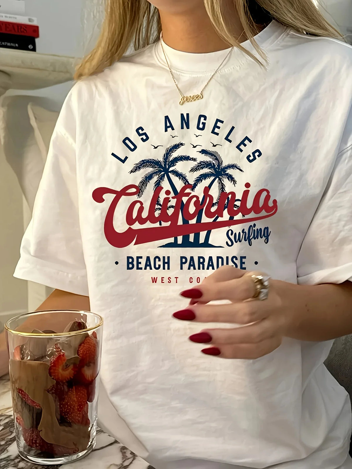 Men's & Women's 100% Cotton Summer T-Shirt California Los Angeles Beach Print Casual Surf Tee