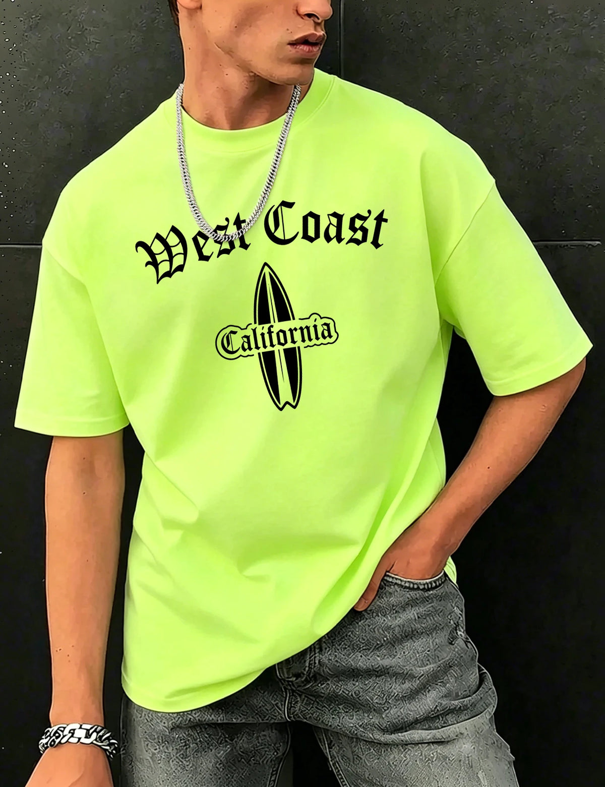 West Cosat Cliafornia Surfing Printed T-Shirts Men Cotton Casual Trendy T Shirt Soft Fashion Clothing Summer Crewneck Streetwear