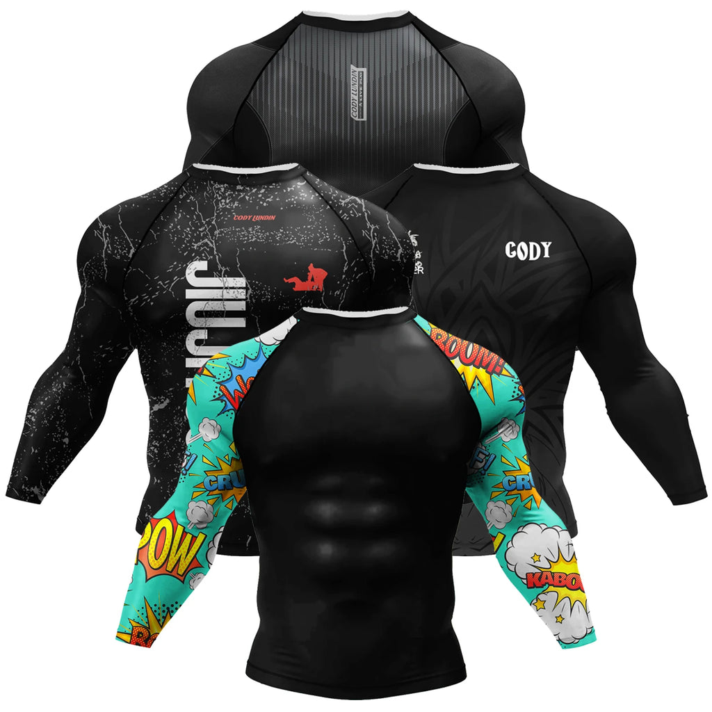 Cody Lundin Swimming Surfing T-shirt Tight Long Sleeve Compression Training Grappling Sportwear MMA BJJ Combat Rash Guard