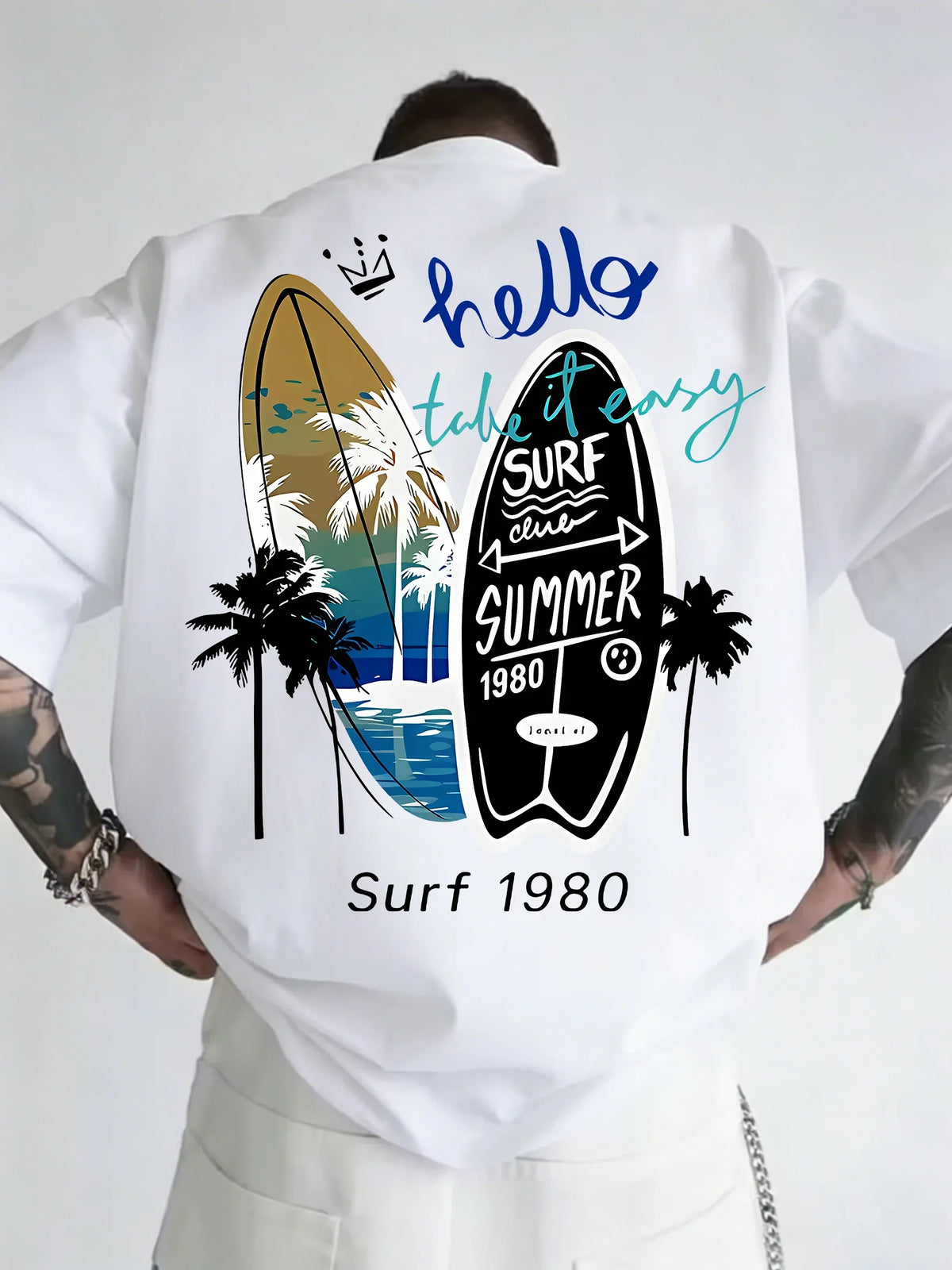 2026 Retro Surfing Men's T-shirt "Summer Surf Club" Design Comfortable 100% Pure Cotton Summer Casual Shirt
