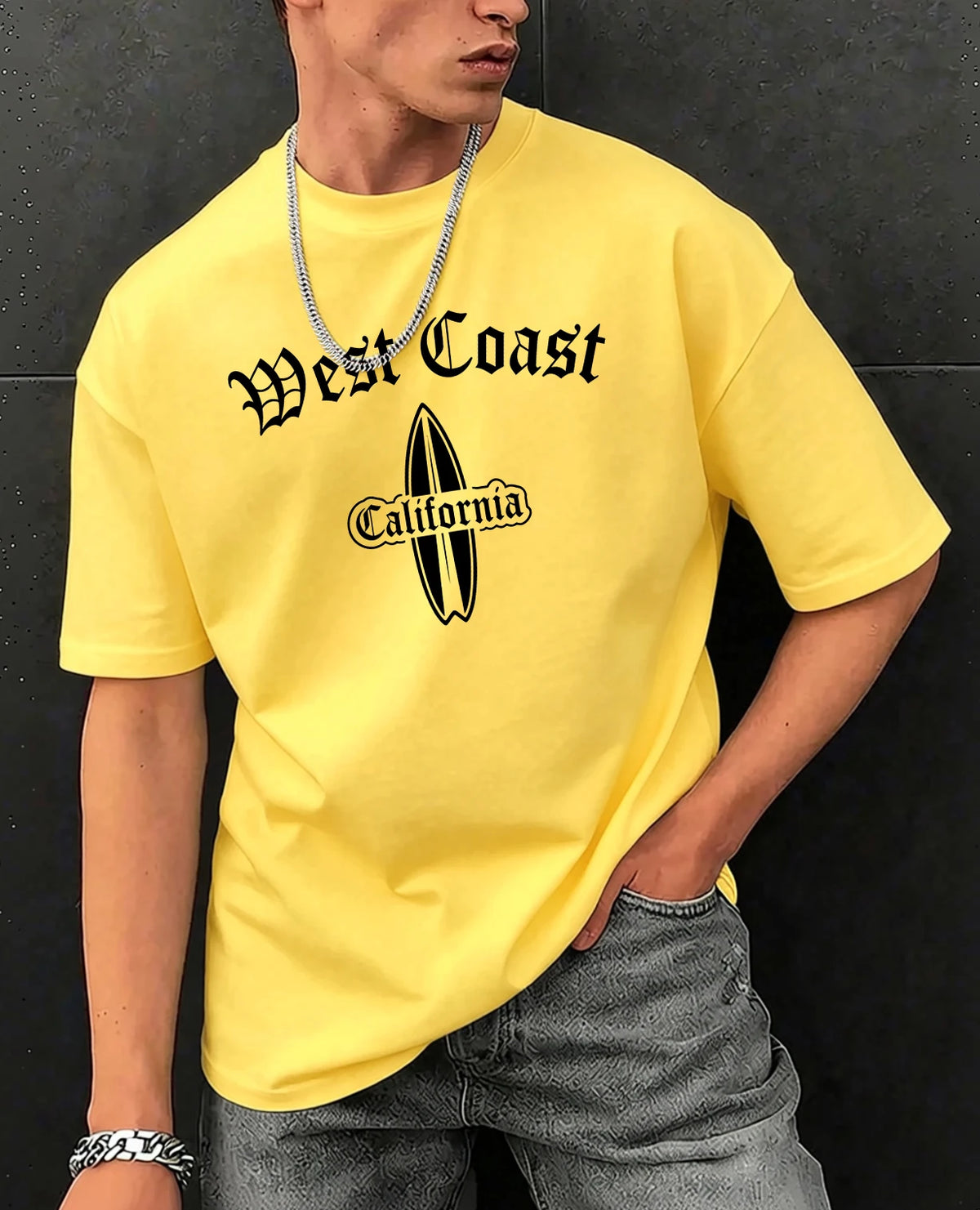 West Cosat Cliafornia Surfing Printed T-Shirts Men Cotton Casual Trendy T Shirt Soft Fashion Clothing Summer Crewneck Streetwear