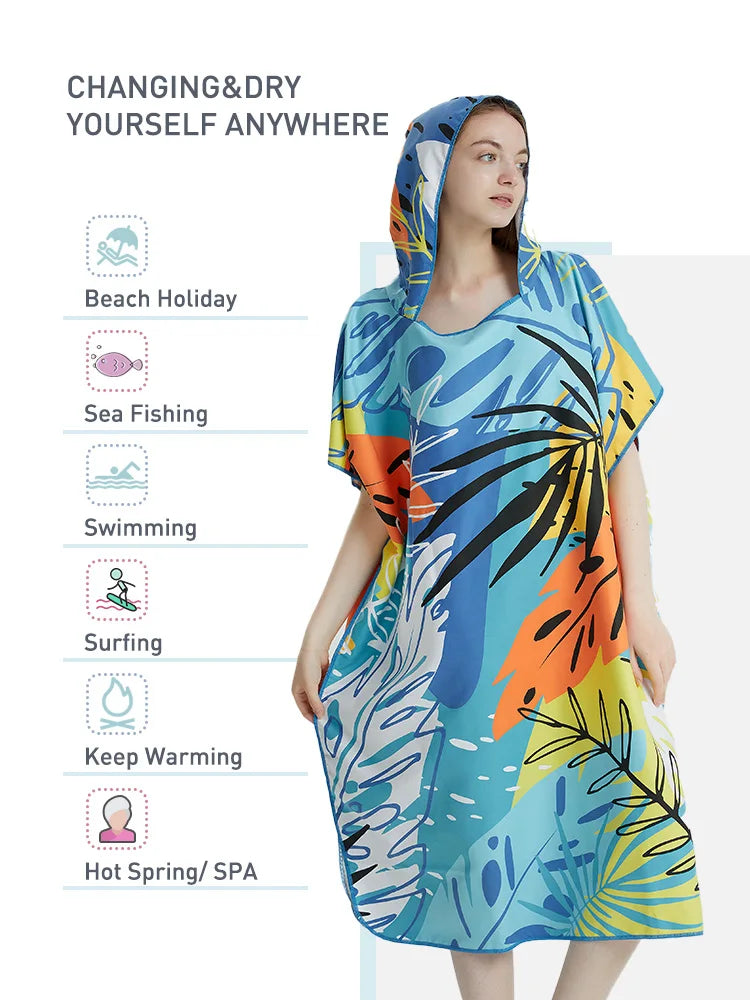 Surf Poncho Towel Poncho Quick-Dry Towel Hoodie Microfiber Beach Robe Changing Poncho Swim Towel Beach Poncho For Adults (A20)