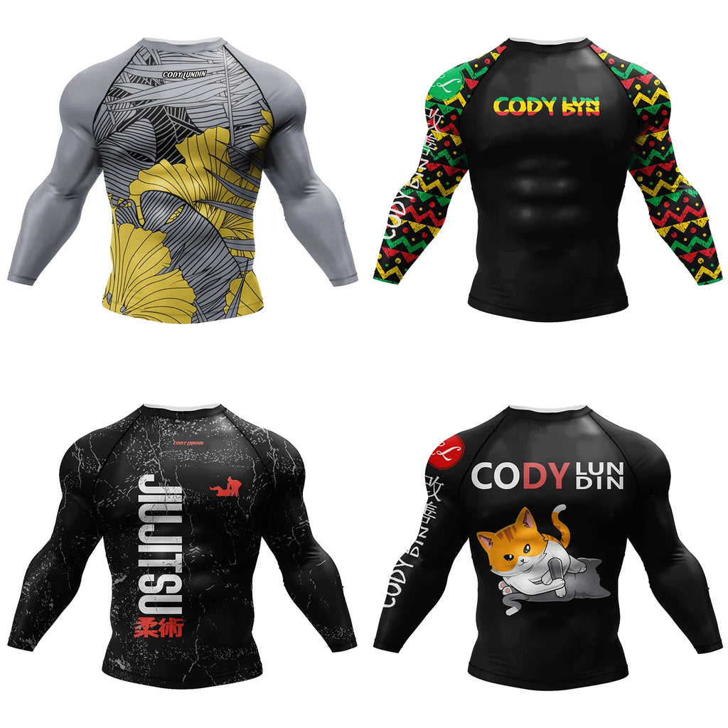 Cody Lundin Swimming Surfing T-shirt Tight Long Sleeve Compression Training Grappling Sportwear MMA BJJ Combat Rash Guard