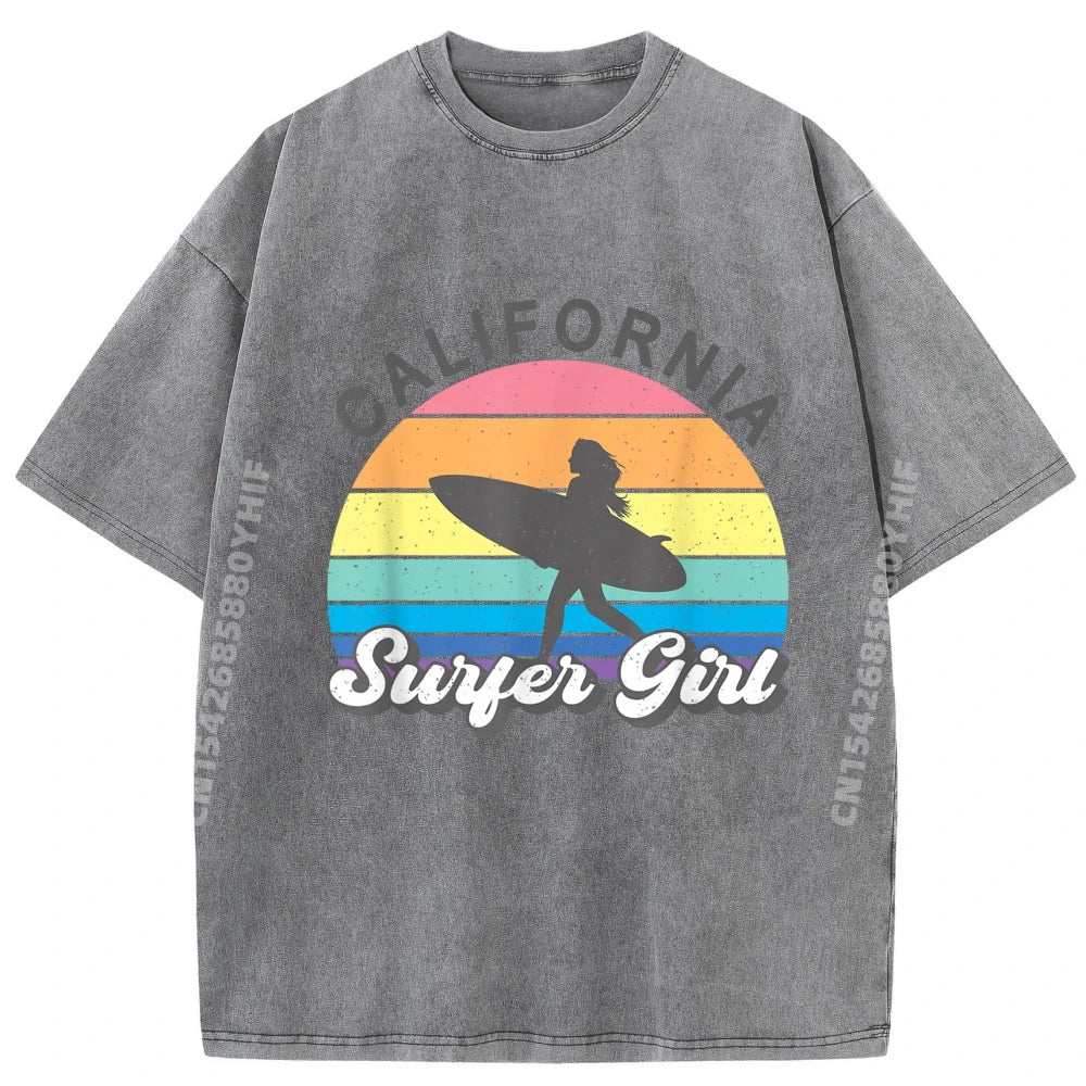Surfer Girl California Surfing Surf Beach Women Cute Summer Graphic T Shirts Men Cotton Men's T-Shirts Loose