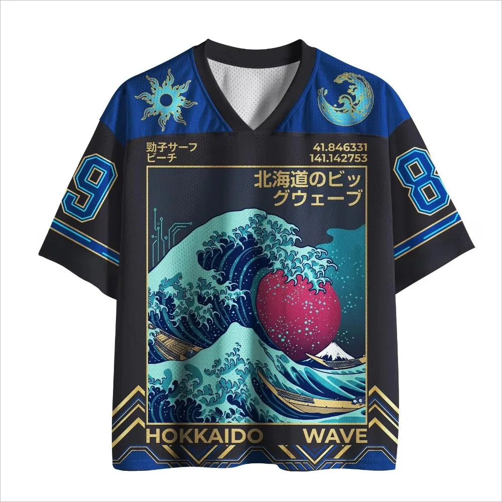 Retro Japanese Ukiyo-e Wave 3D Print Sport Quickdry Breatha Men V-Neck T-Shirt Street  Fashion Hip-Hop Y2K parent-child clothing