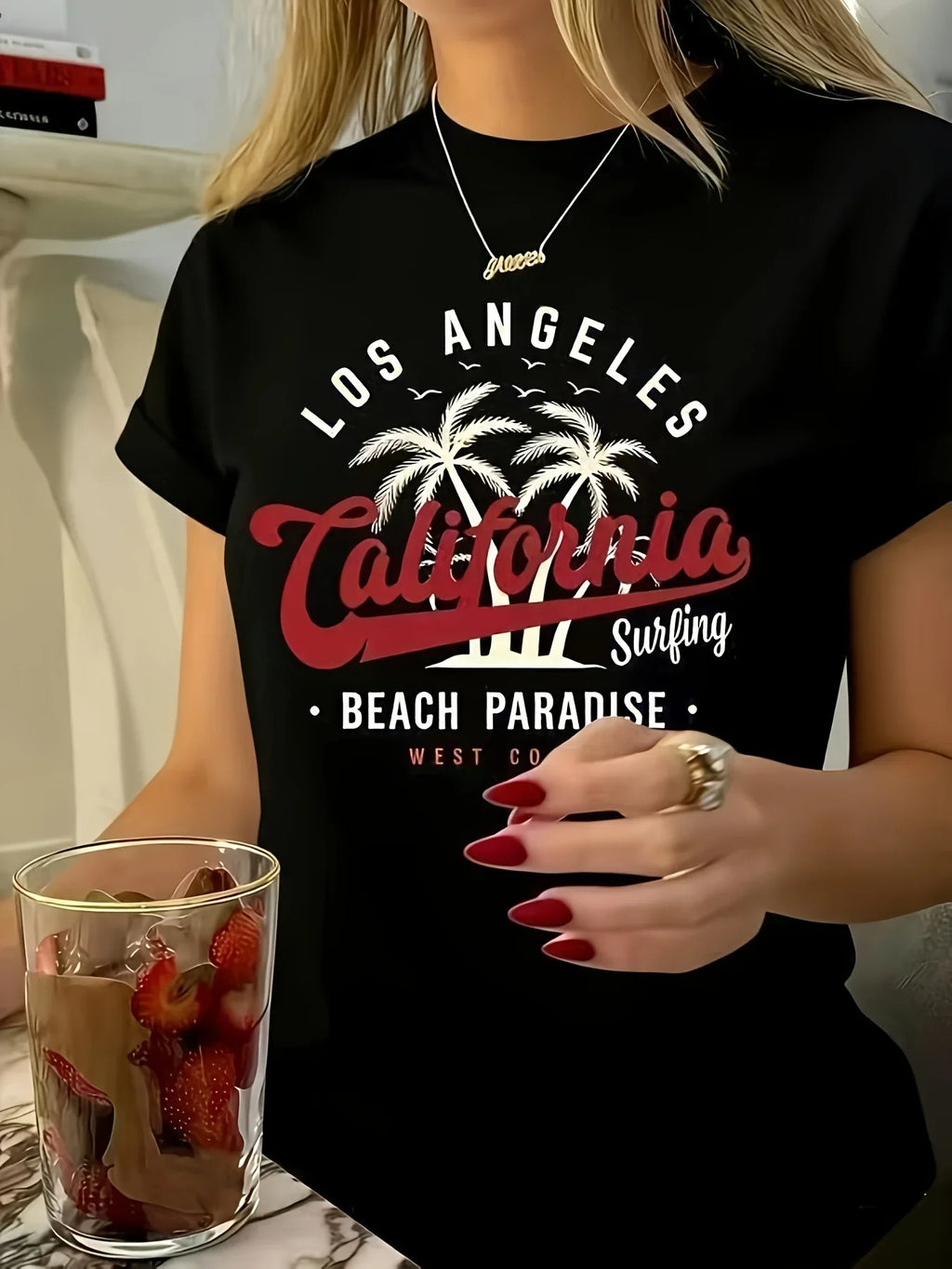 Men's & Women's 100% Cotton Summer T-Shirt California Los Angeles Beach Print Casual Surf Tee