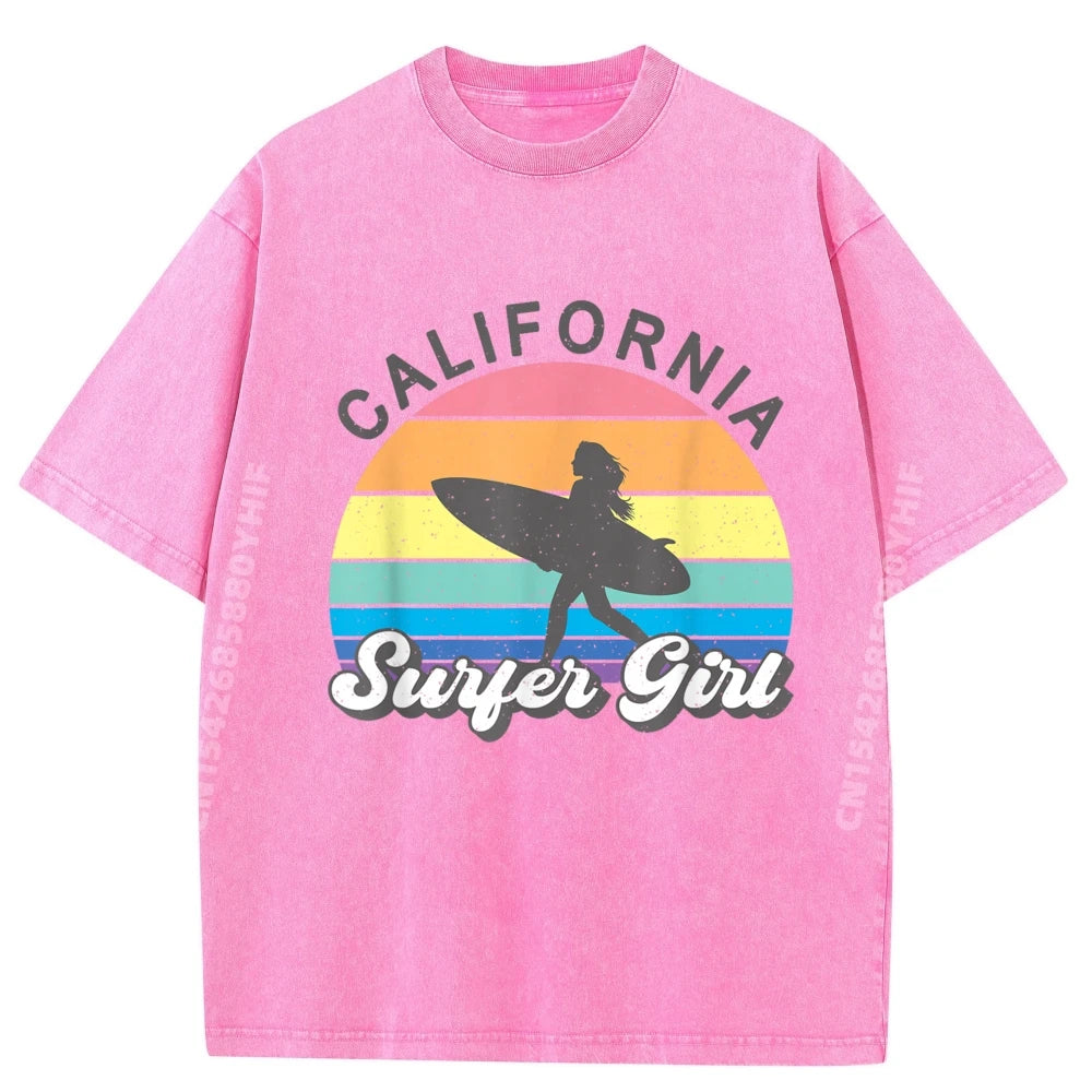 Surfer Girl California Surfing Surf Beach Women Cute Summer Graphic T Shirts Men Cotton Men's T-Shirts Loose