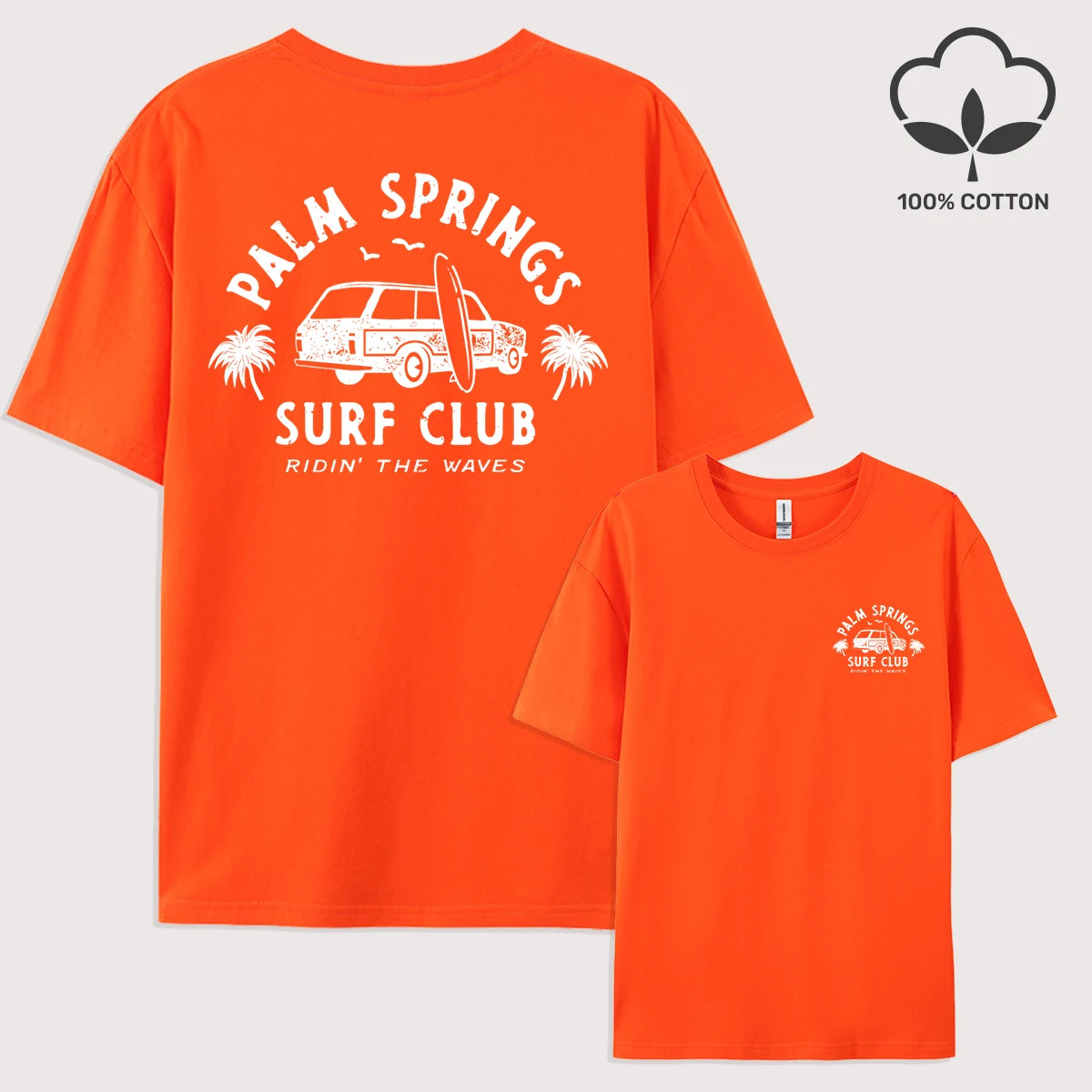 Palm Springs Surf Club Printed Men T-Shirt Casual All-Match Short Sleeve Cotton Oversized Sportswear Summer Crewneck T Shirts