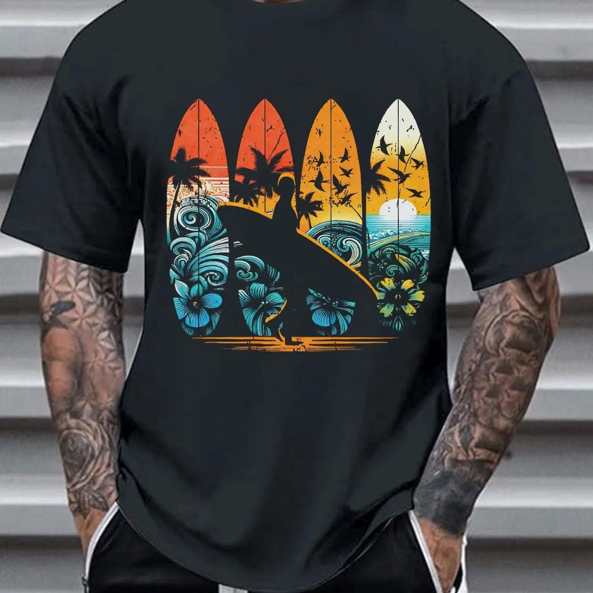 Men's Short Sleeve T-shirt Features A Retro Hawaiian Surf Design for Comfortable Breathable Fit Everyday Men Clothing