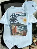 Men's Hawaii Surf T Shirt 100% Cotton Tropical Beach Palm Tree Graphic Print Vintage Vacation Streetwear Oversized Summer Tee