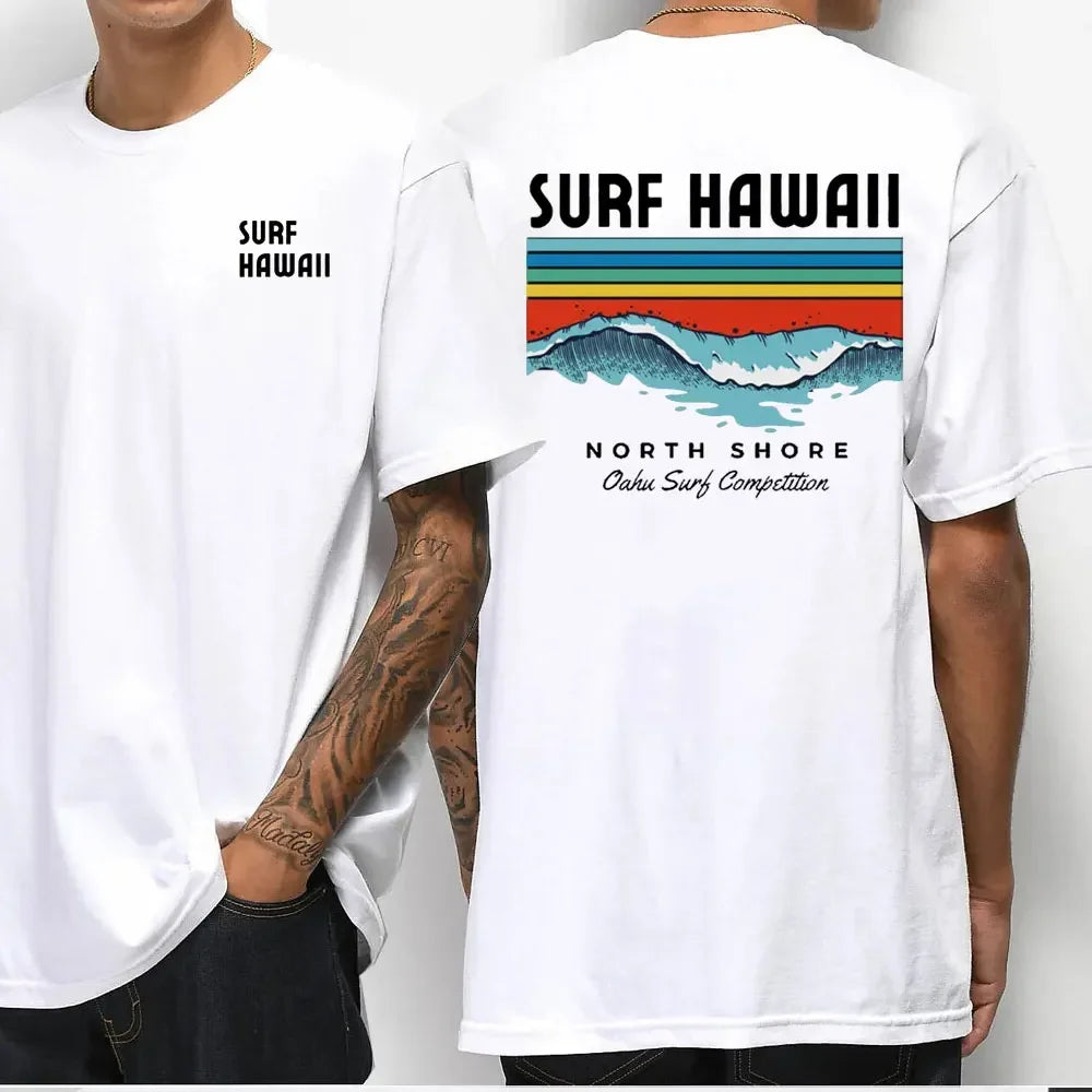 Hawaiian Traditions North Shore Hawaii Surfing Men Women White High Qulaty Cotton T-shirt Comfortable Beach-style Surf Tee Tops