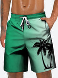 2026 New Harajuku-Style Coconut Tree Print Beach Shorts Summer Mens Palm Tree Gradient Surf Shorts Hawaiian-Inspired Cool Trunks