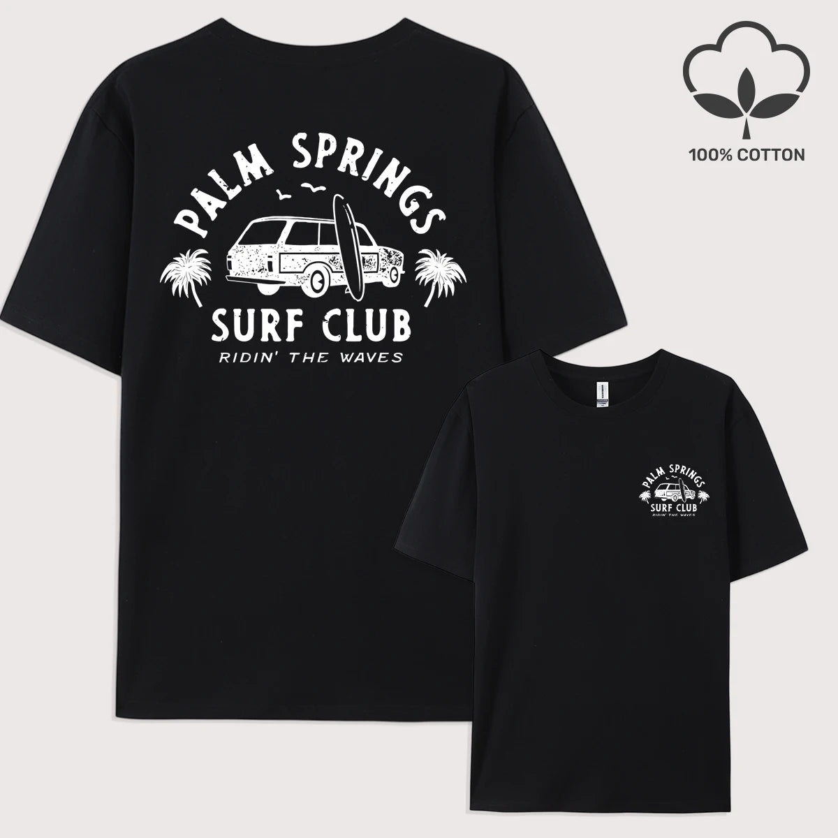 Palm Springs Surf Club Printed Men T-Shirt Casual All-Match Short Sleeve Cotton Oversized Sportswear Summer Crewneck T Shirts
