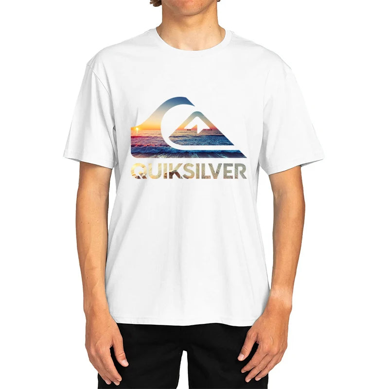 Summer  Sunset Wave Logo T-Shirt for Men Women , Surf Style Graphic Tee, Oversized Cotton Summer Short Sleeve Top Streetwear