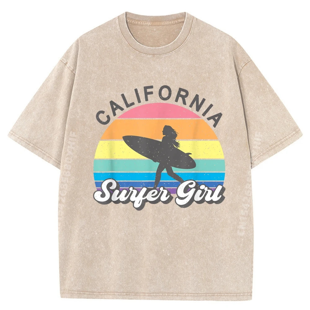 Surfer Girl California Surfing Surf Beach Women Cute Summer Graphic T Shirts Men Cotton Men's T-Shirts Loose