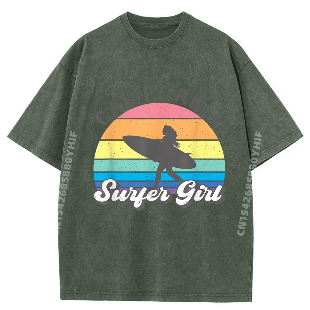 Surfer Girl California Surfing Surf Beach Women Cute Summer Graphic T Shirts Men Cotton Men's T-Shirts Loose