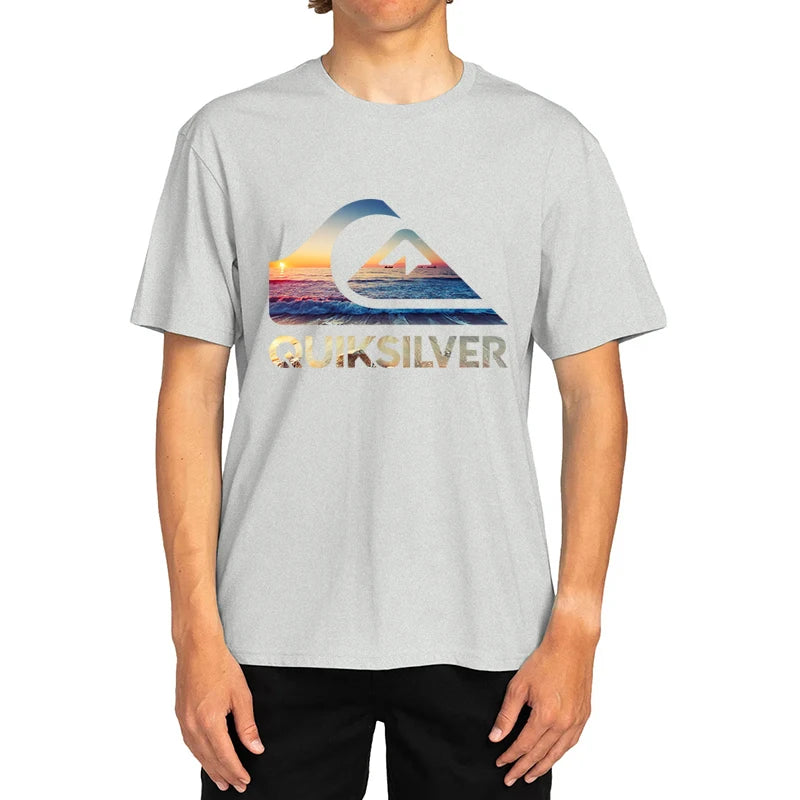 Summer  Sunset Wave Logo T-Shirt for Men Women , Surf Style Graphic Tee, Oversized Cotton Summer Short Sleeve Top Streetwear