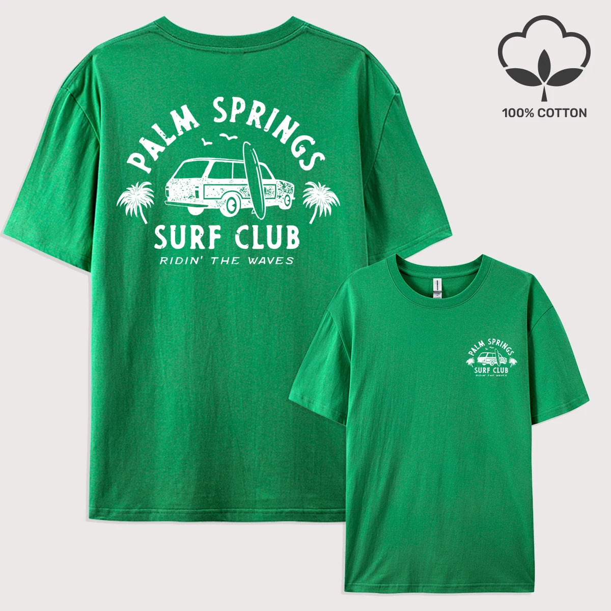 Palm Springs Surf Club Printed Men T-Shirt Casual All-Match Short Sleeve Cotton Oversized Sportswear Summer Crewneck T Shirts