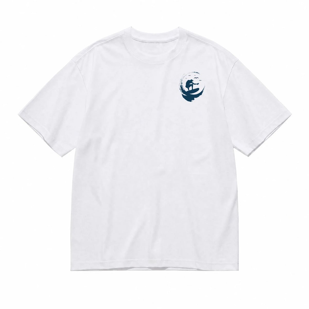 Men's White Loose-Fitting Round-Neck Short-Sleeved T-Shirt with Surf Pattern Print, Casual Street Style, Breathable and Comfortable for Everyday Wear and Beach Outings