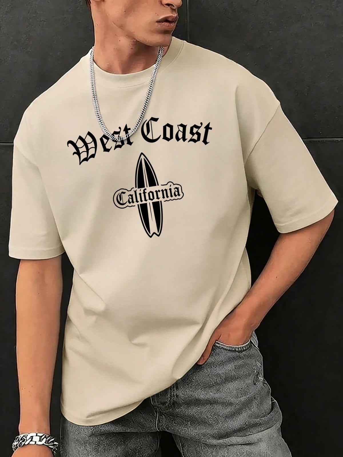 West Cosat Cliafornia Surfing Printed T-Shirts Men Cotton Casual Trendy T Shirt Soft Fashion Clothing Summer Crewneck Streetwear
