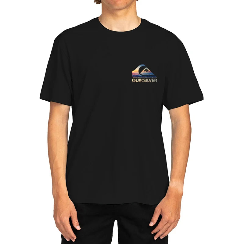 Summer  Sunset Wave Logo T-Shirt for Men Women , Surf Style Graphic Tee, Oversized Cotton Summer Short Sleeve Top Streetwear