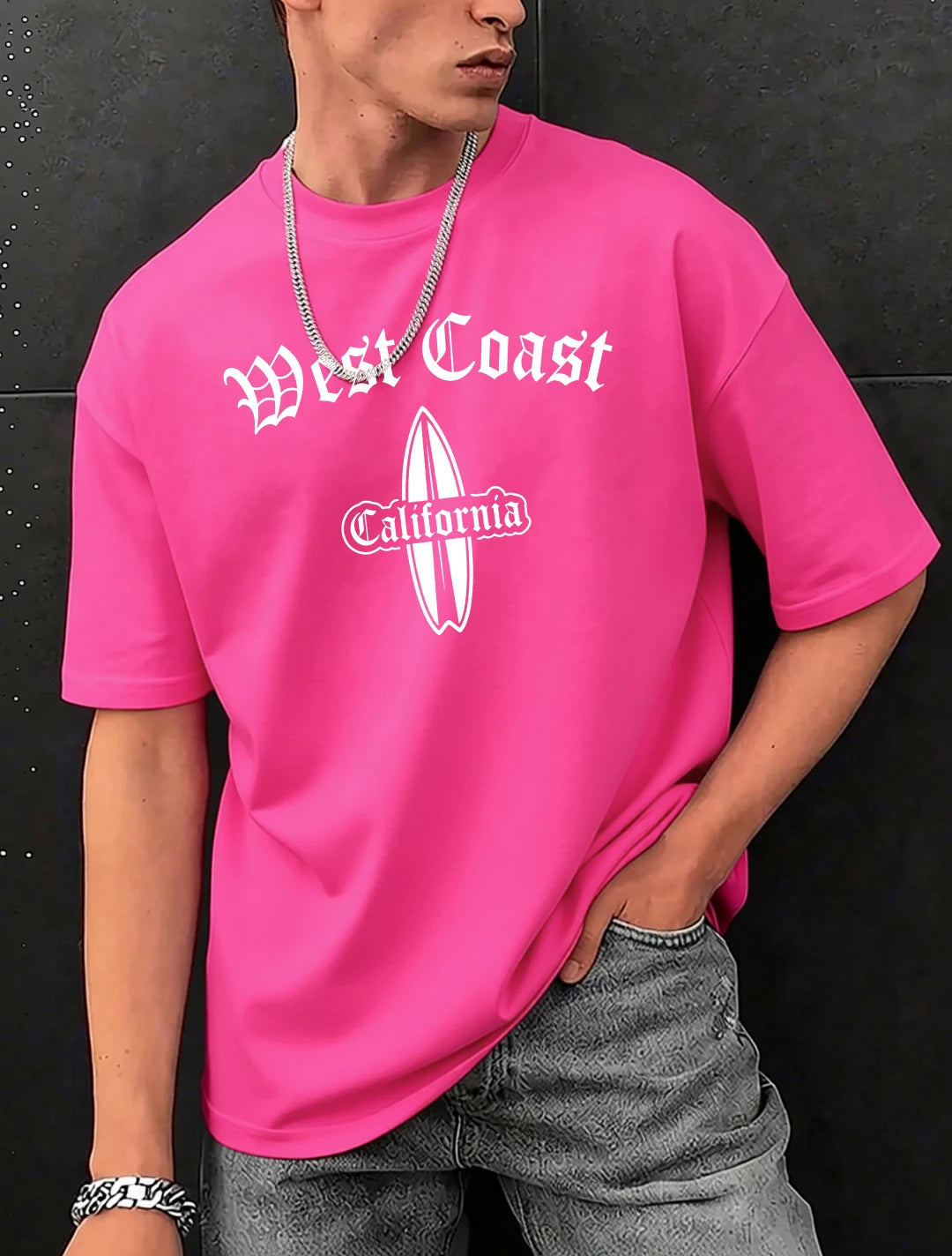 West Cosat Cliafornia Surfing Printed T-Shirts Men Cotton Casual Trendy T Shirt Soft Fashion Clothing Summer Crewneck Streetwear