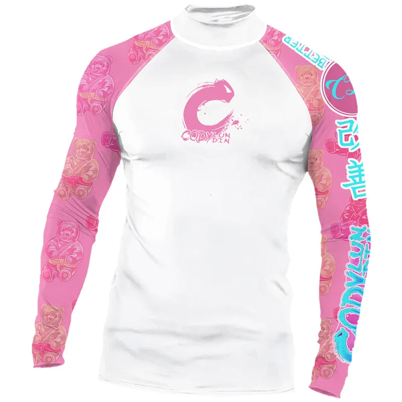High Elasticity Couple UPF 50+ Long Sleeve Rash Guard Men Quick Dry Surf Shirt Sun Protection Swimwear for Swimming Beach Sports