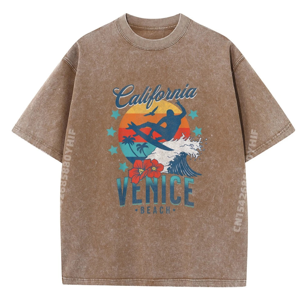 Venice Beach California Surfing Vintage Vacation Retro Surf Graphic T Shirts Men Oversized Man T Shirts For Men Mother's Day