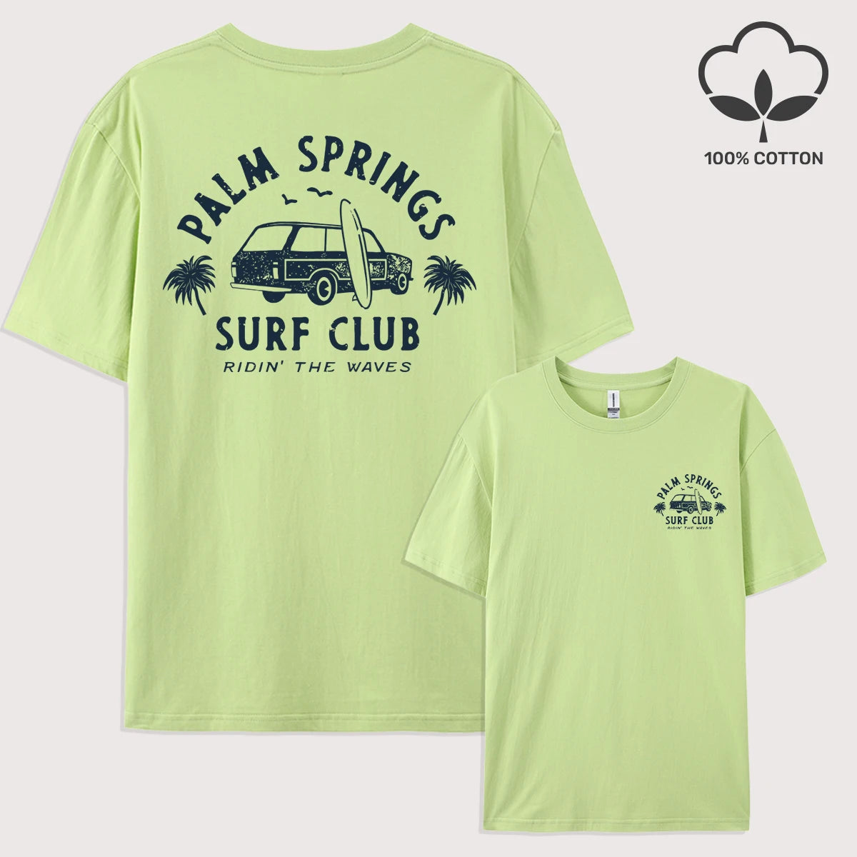 Palm Springs Surf Club Printed Men T-Shirt Casual All-Match Short Sleeve Cotton Oversized Sportswear Summer Crewneck T Shirts