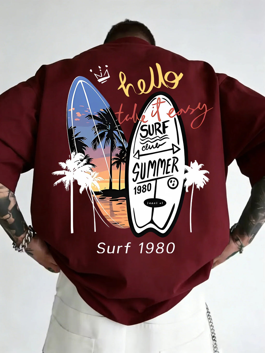 2026 Retro Surfing Men's T-shirt "Summer Surf Club" Design Comfortable 100% Pure Cotton Summer Casual Shirt