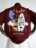 2026 Retro Surfing Men's T-shirt "Summer Surf Club" Design Comfortable 100% Pure Cotton Summer Casual Shirt