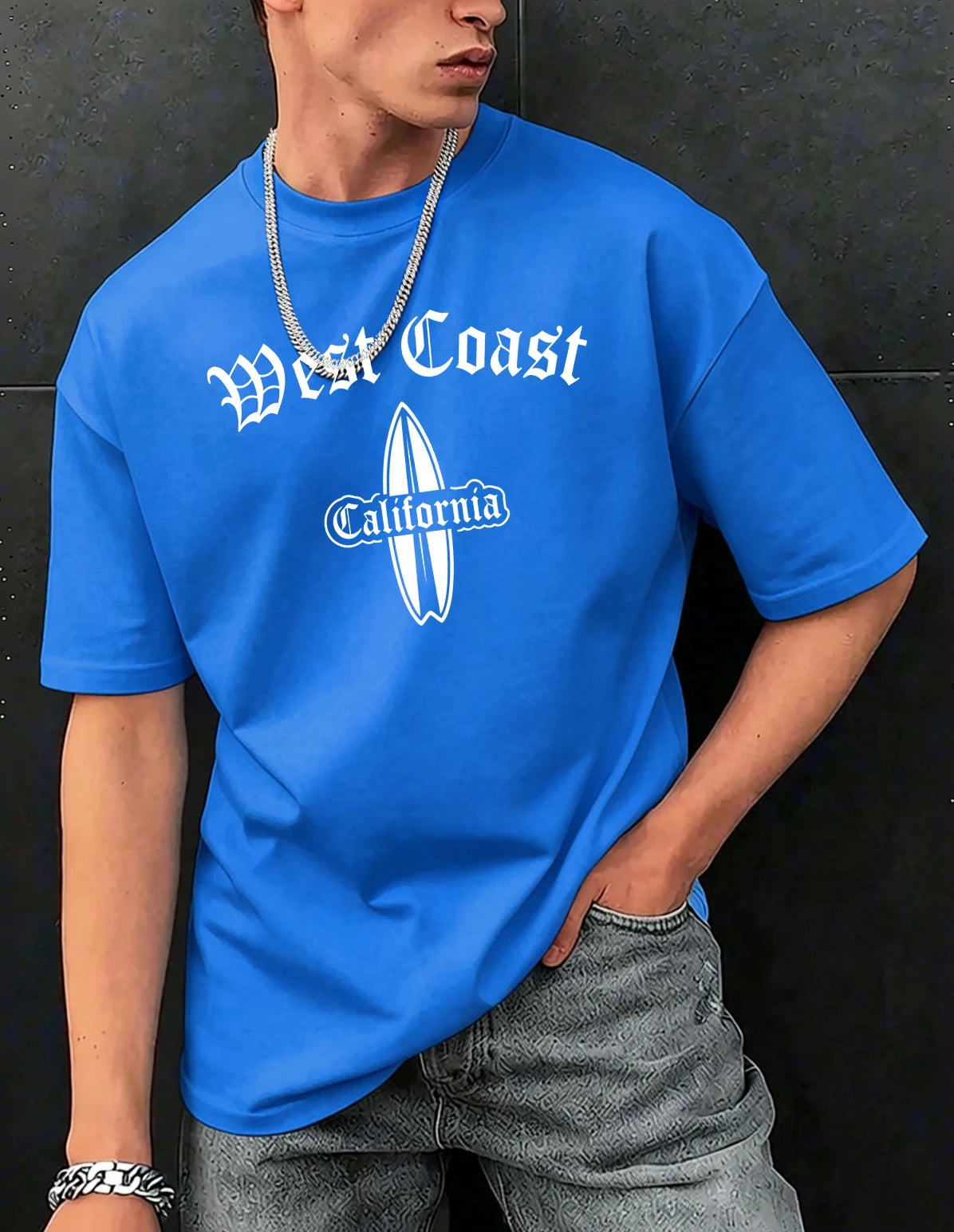 West Cosat Cliafornia Surfing Printed T-Shirts Men Cotton Casual Trendy T Shirt Soft Fashion Clothing Summer Crewneck Streetwear