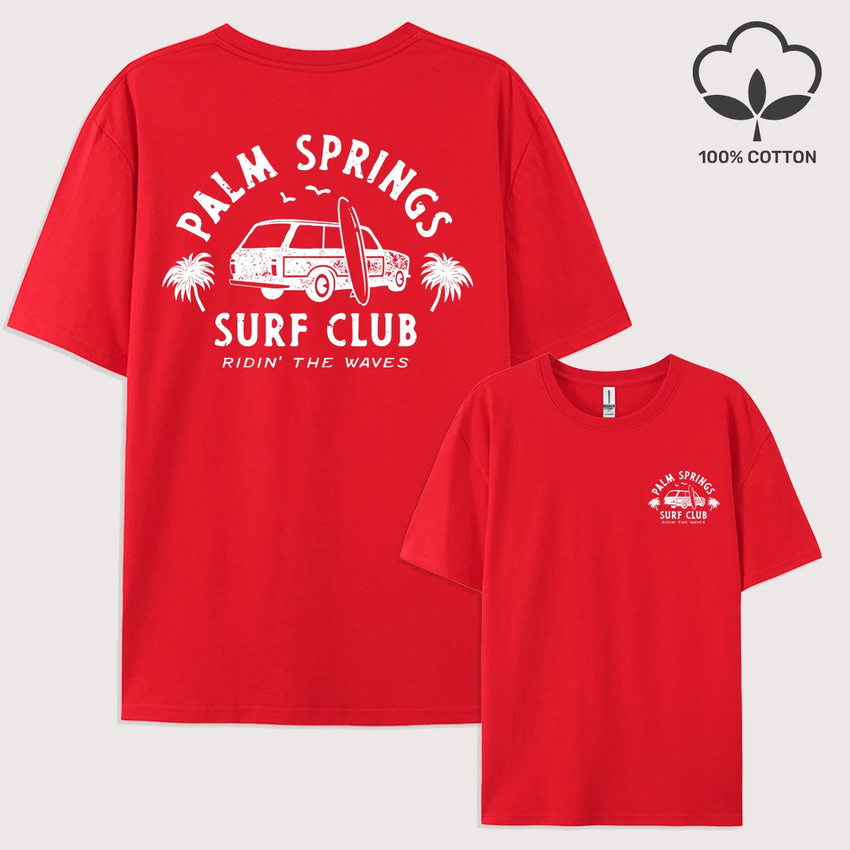 Palm Springs Surf Club Printed Men T-Shirt Casual All-Match Short Sleeve Cotton Oversized Sportswear Summer Crewneck T Shirts