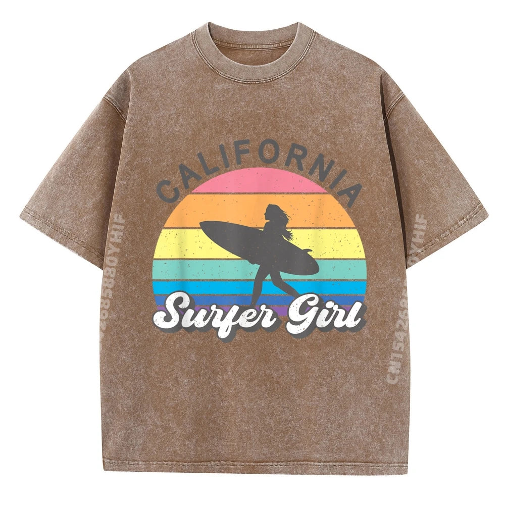 Surfer Girl California Surfing Surf Beach Women Cute Summer Graphic T Shirts Men Cotton Men's T-Shirts Loose
