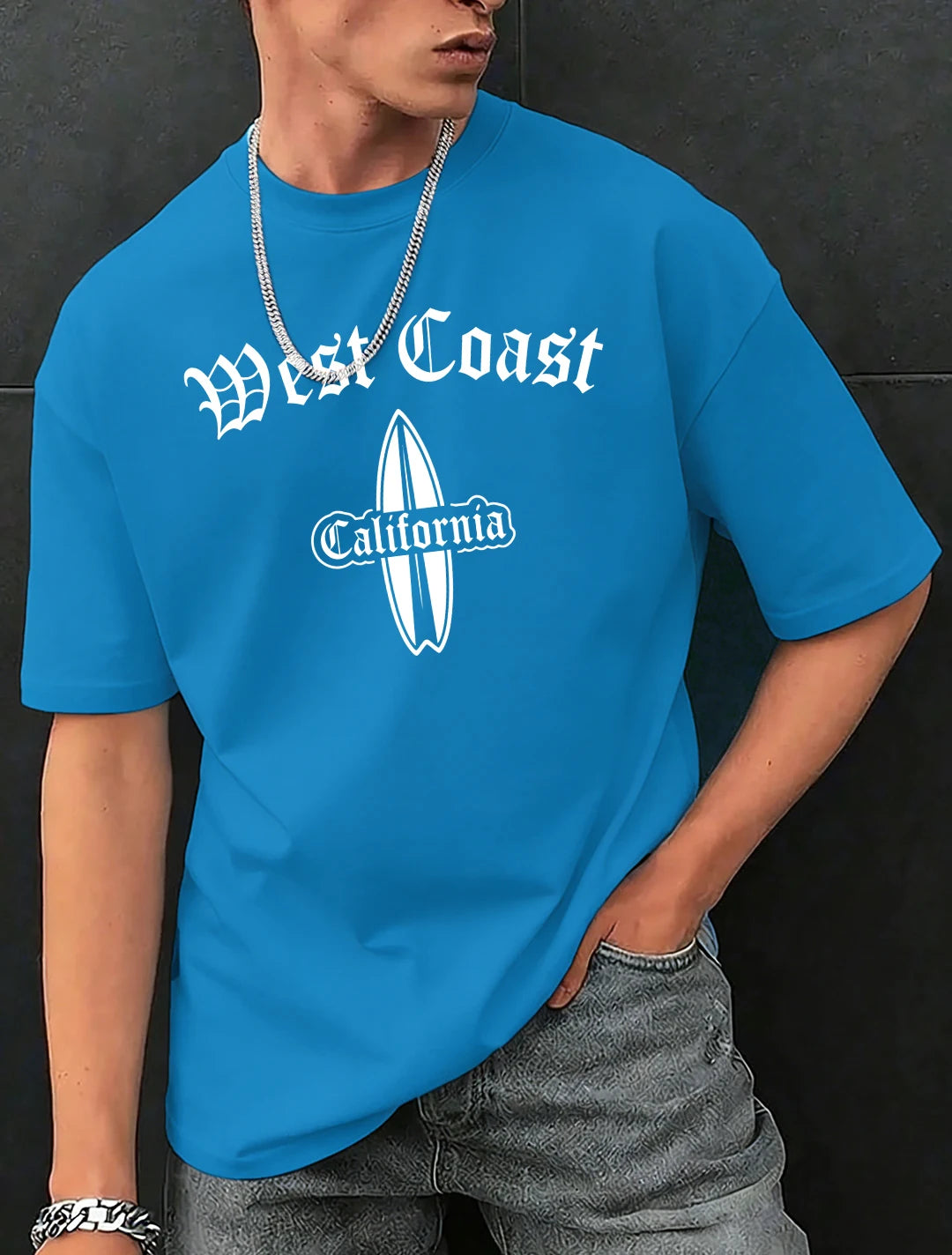 West Cosat Cliafornia Surfing Printed T-Shirts Men Cotton Casual Trendy T Shirt Soft Fashion Clothing Summer Crewneck Streetwear