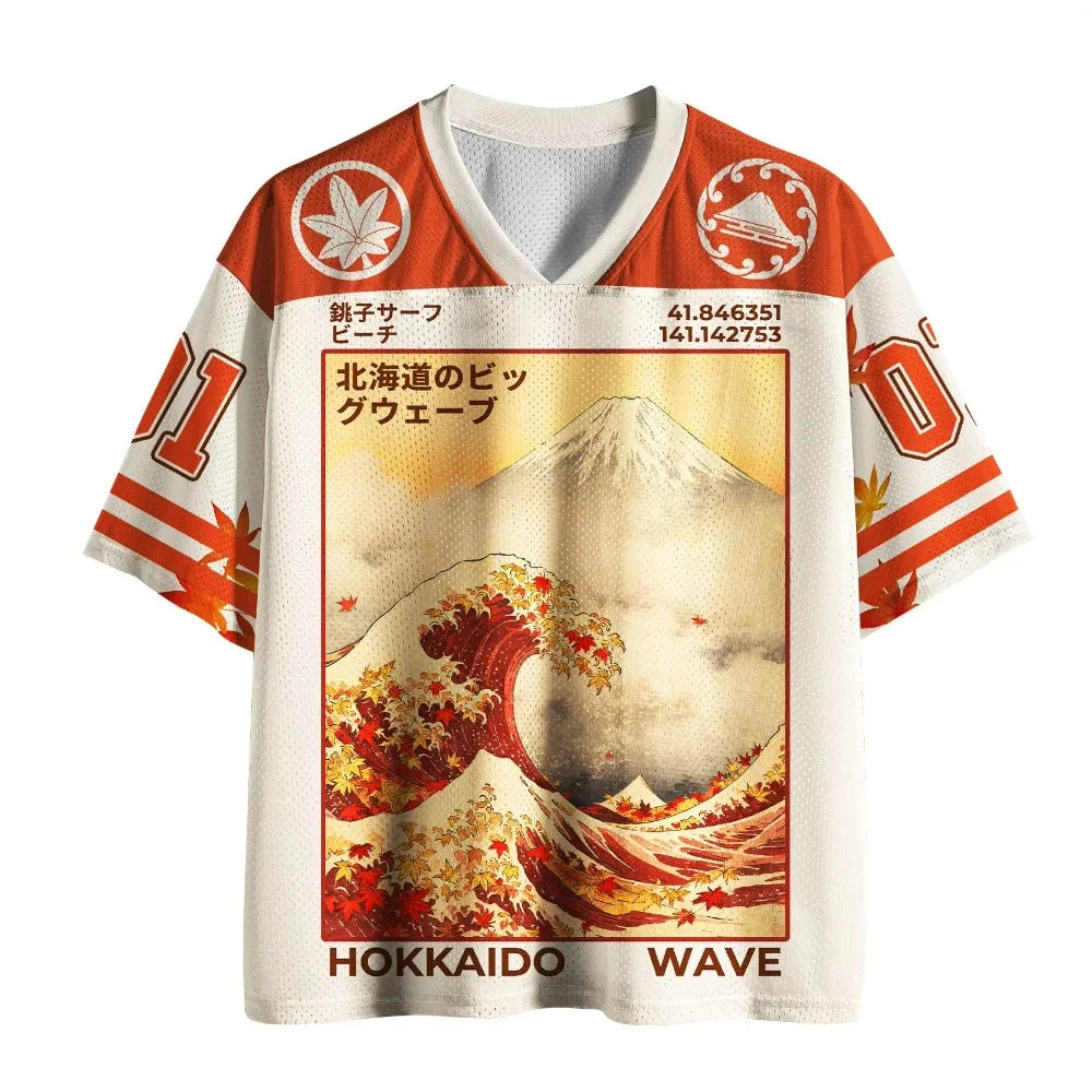 Retro Japanese Ukiyo-e Wave 3D Print Sport Quickdry Breatha Men V-Neck T-Shirt Street  Fashion Hip-Hop Y2K parent-child clothing
