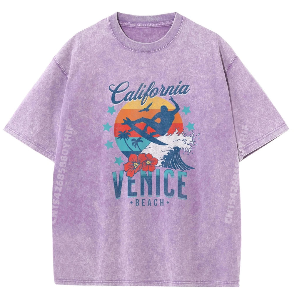 Venice Beach California Surfing Vintage Vacation Retro Surf Graphic T Shirts Men Oversized Man T Shirts For Men Mother's Day