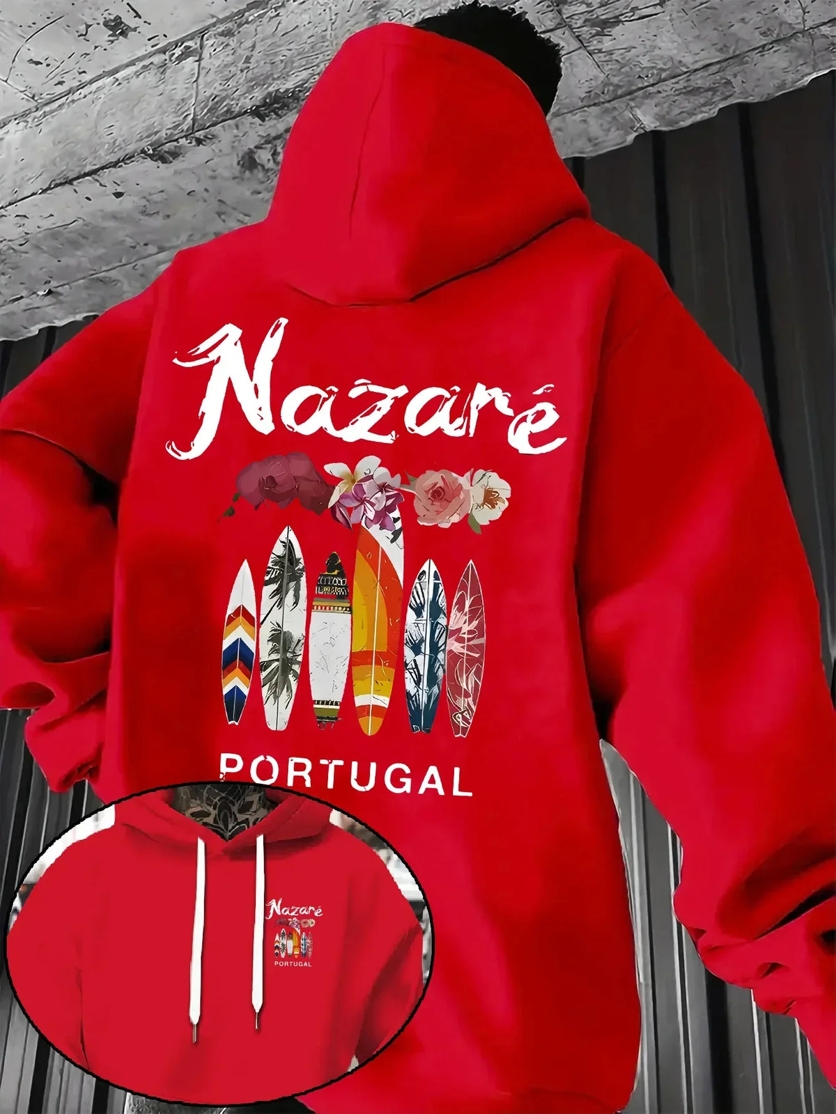 Beach Surf Nazare Portugal Hoodie Floral Surfboard Graphic Sweatshirt Unisex Vacation Retro Streetwear  Trendy Daily Tops
