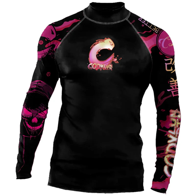 High Elasticity Couple UPF 50+ Long Sleeve Rash Guard Men Quick Dry Surf Shirt Sun Protection Swimwear for Swimming Beach Sports